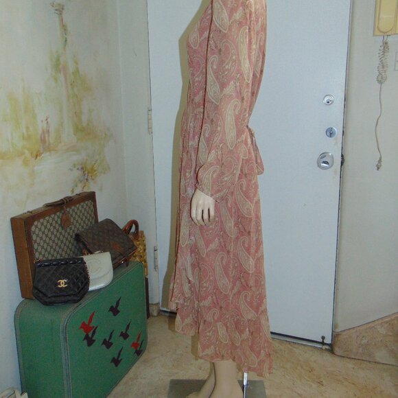 Sanderson of London X Paige Silk Palazzo Midi Wrap Dress Lipstick Pink Large L - Picture 12 of 14